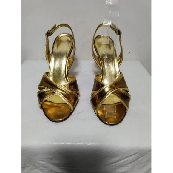 Alejandro Ingelmo Leather Metallic Peep Toe Stiletto Slingback Sandals 37.5/7 - Picture 2 of 9